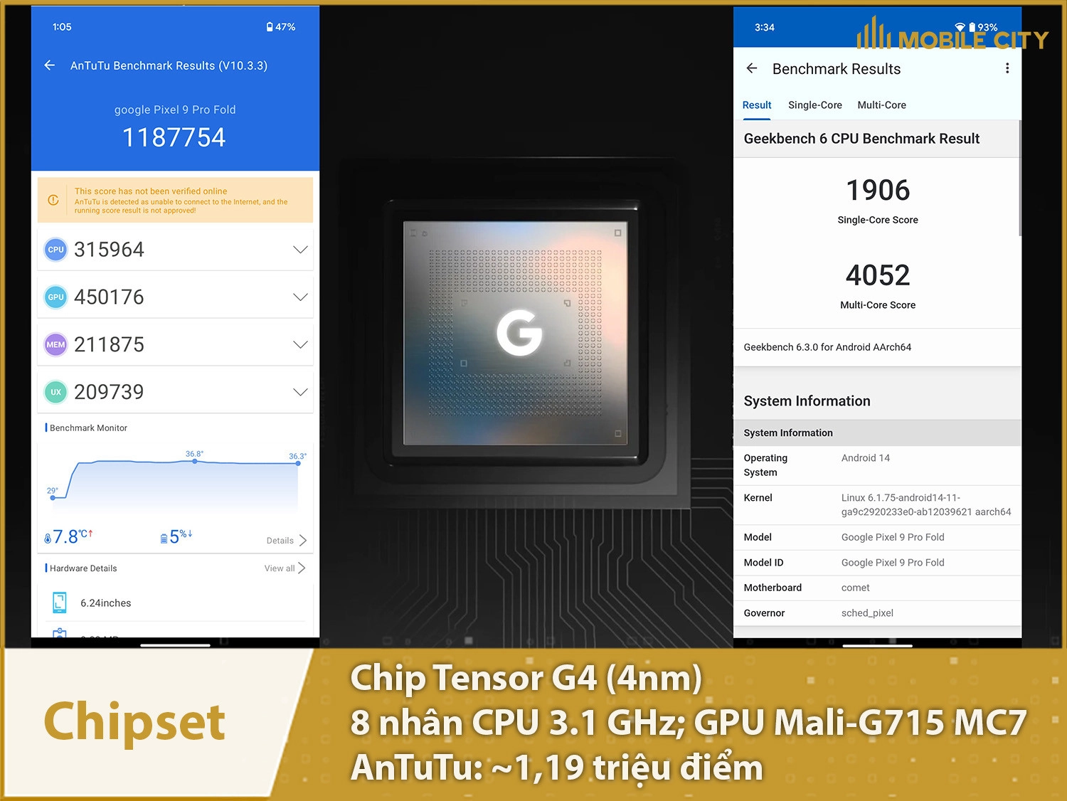 Chip Google Tensor với 1,19 triệu điểm AnTuTu 