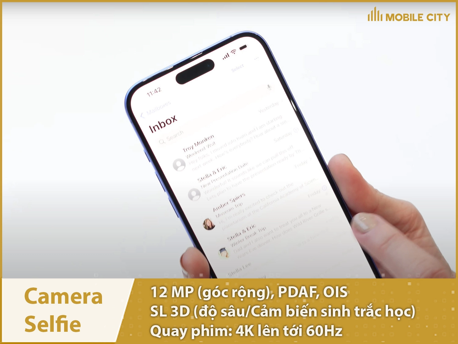 Camera selfie 12MP; quay phim 4K lên tới 60fps