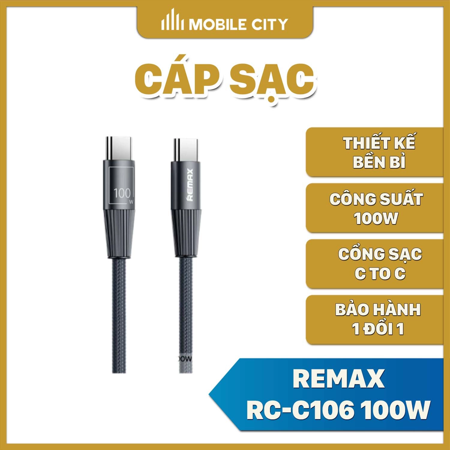 Cáp sạc nhanh Remax RC-C106 100W