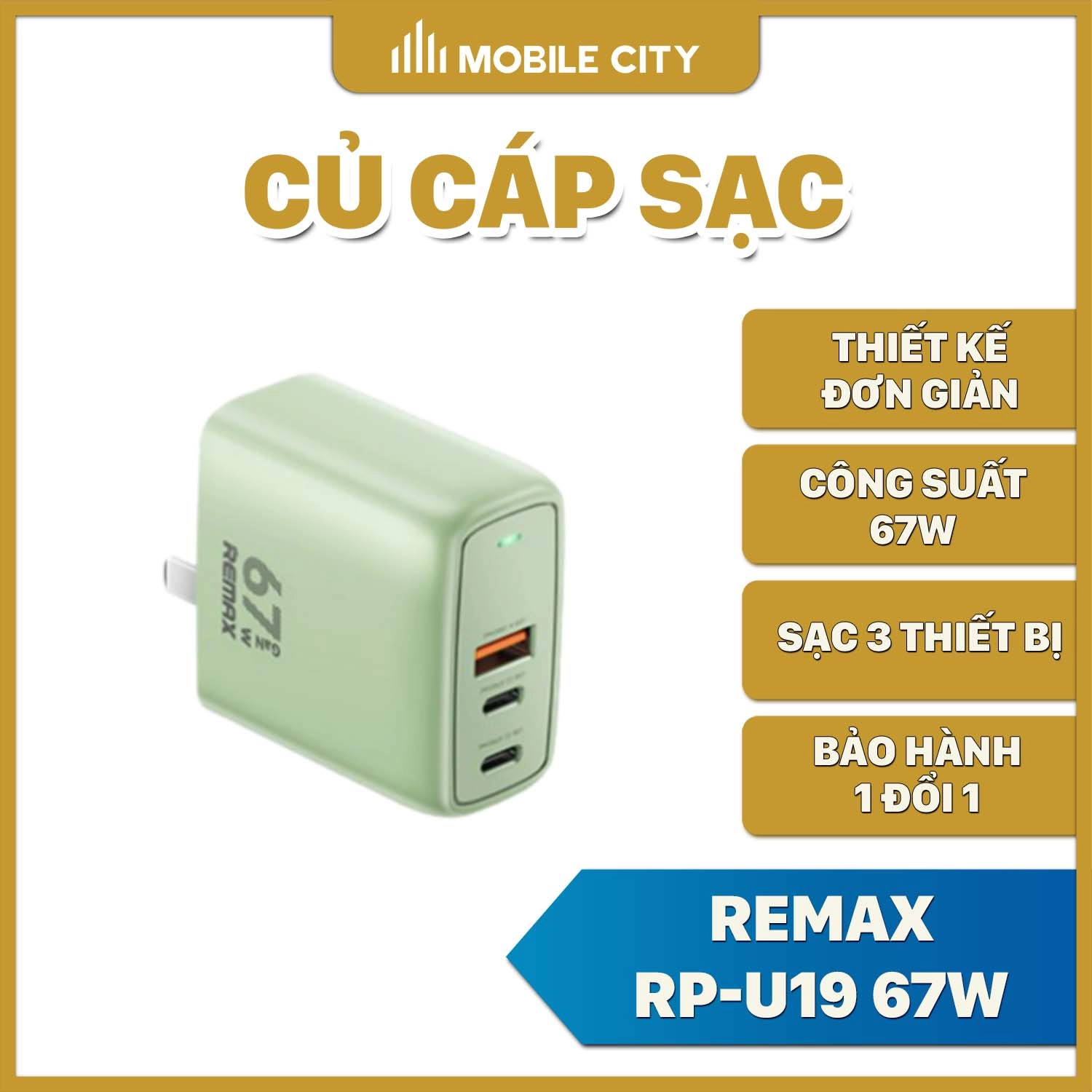 Củ sạc nhanh 2 cổng Remax RP-U19 67W