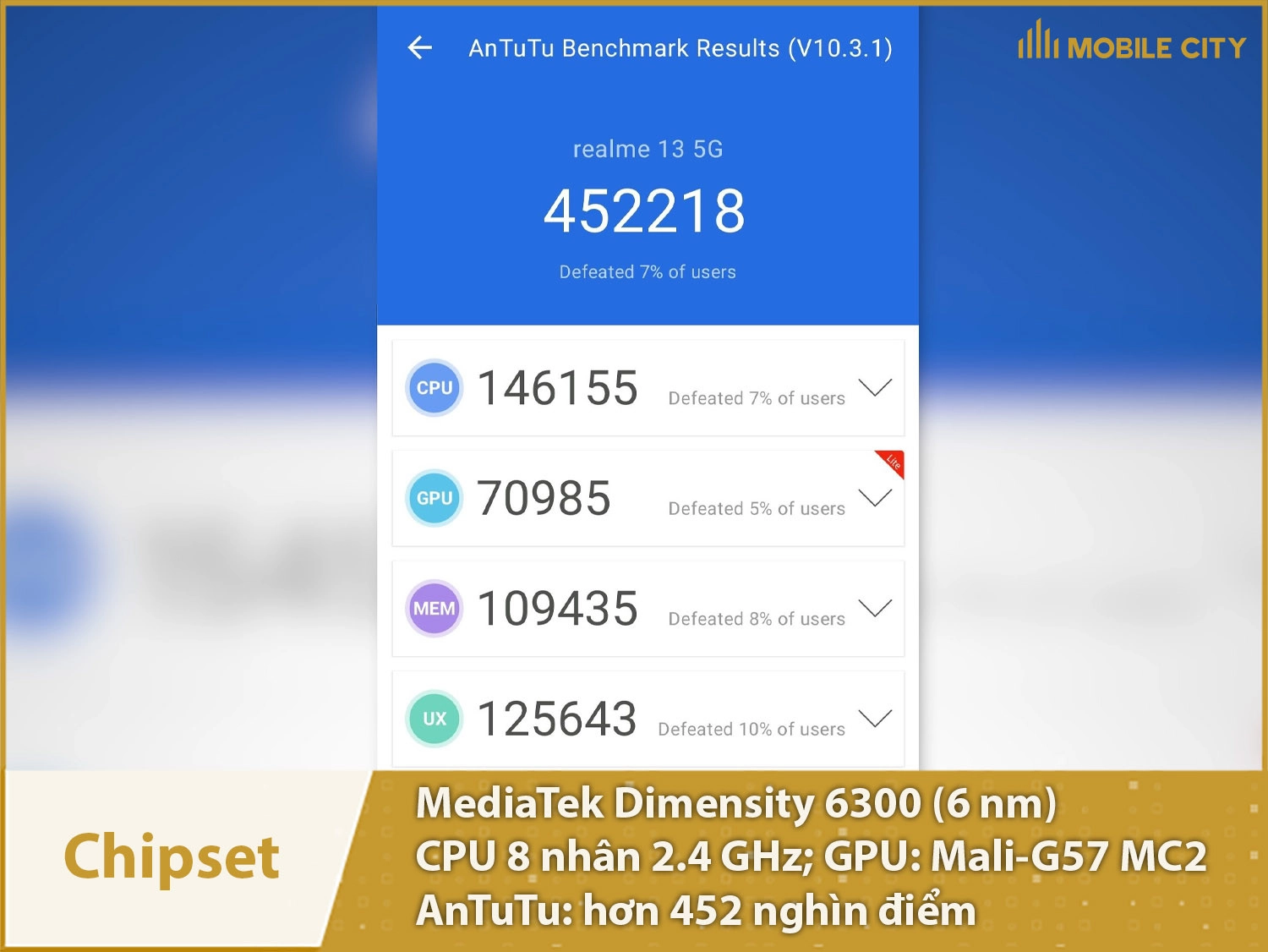 Chip Dimensity 6300 (6nm), 8 nhân CPU đạt hơn 452 nghìn điểm AnTuTu