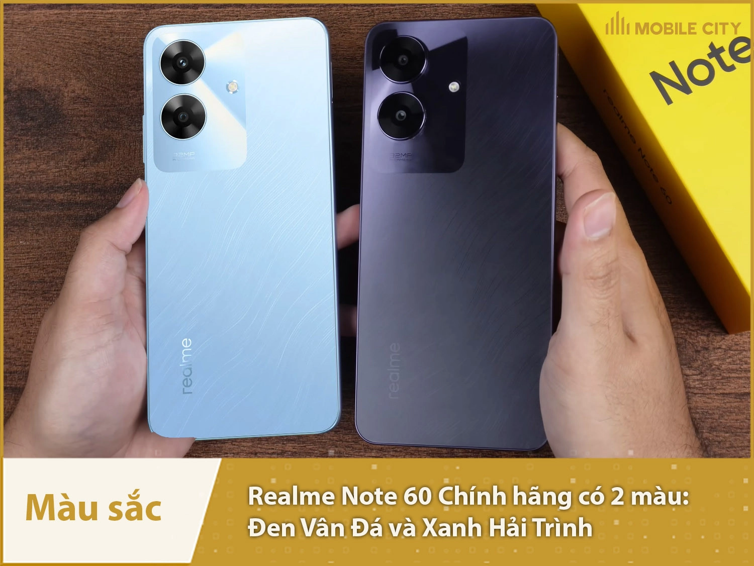 Realme Note 60 sở hữu 2 màu sắc lựa chọn: Đen Vân Đá và Xanh Hải Trình