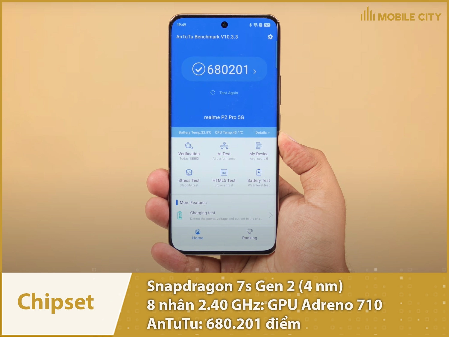 Chip Snapdragon 7s Gen 2 mạnh mẽ với hơn 680 nghìn điểm