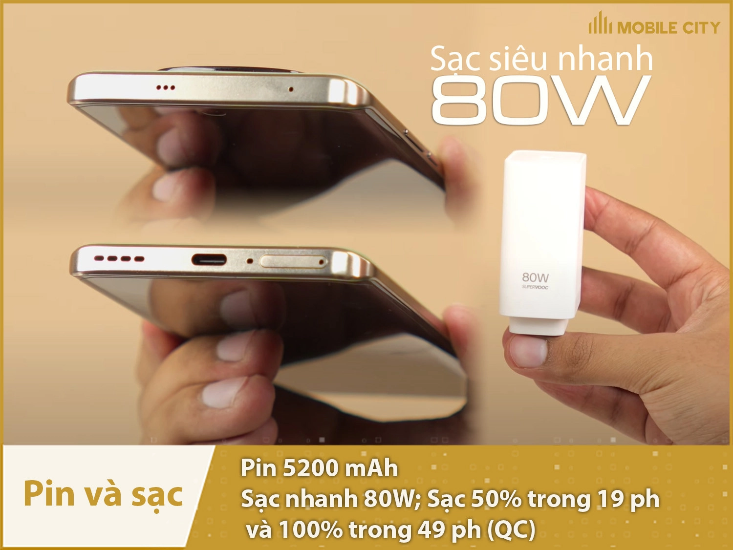 Pin 5200mAh, sạc nhanh 80W