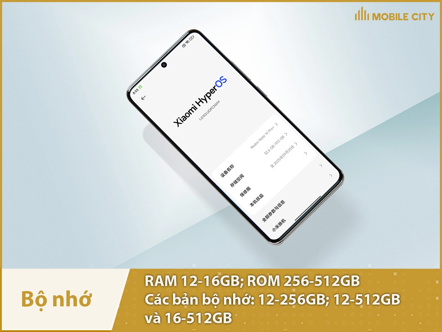 Redmi Note 14 Pro Plus có các bản bộ nhớ: 12-256GB, 12-512GB và 16-512GB