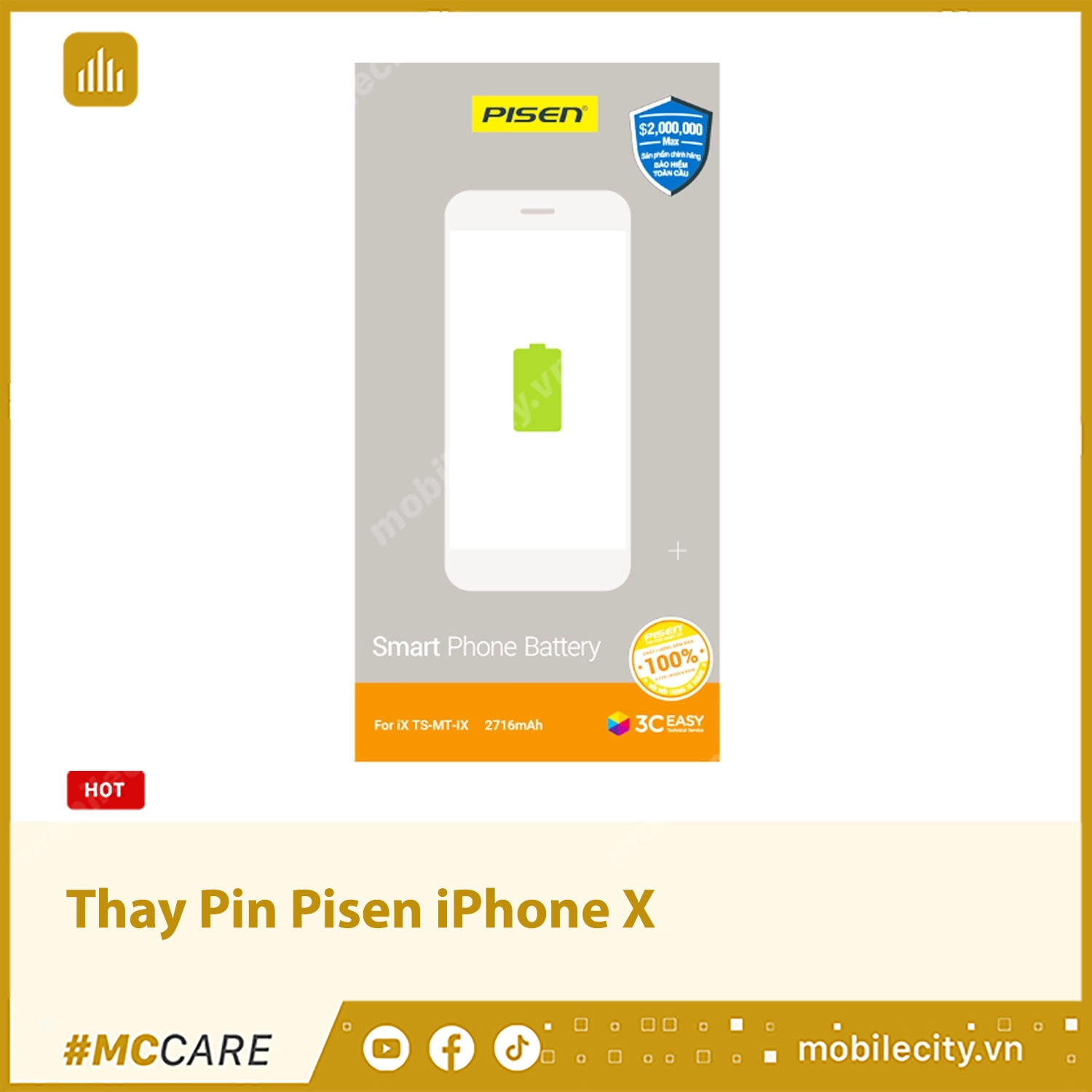 Thay Pin Pisen iPhone X - Chính hãng Pisen Việt Nam