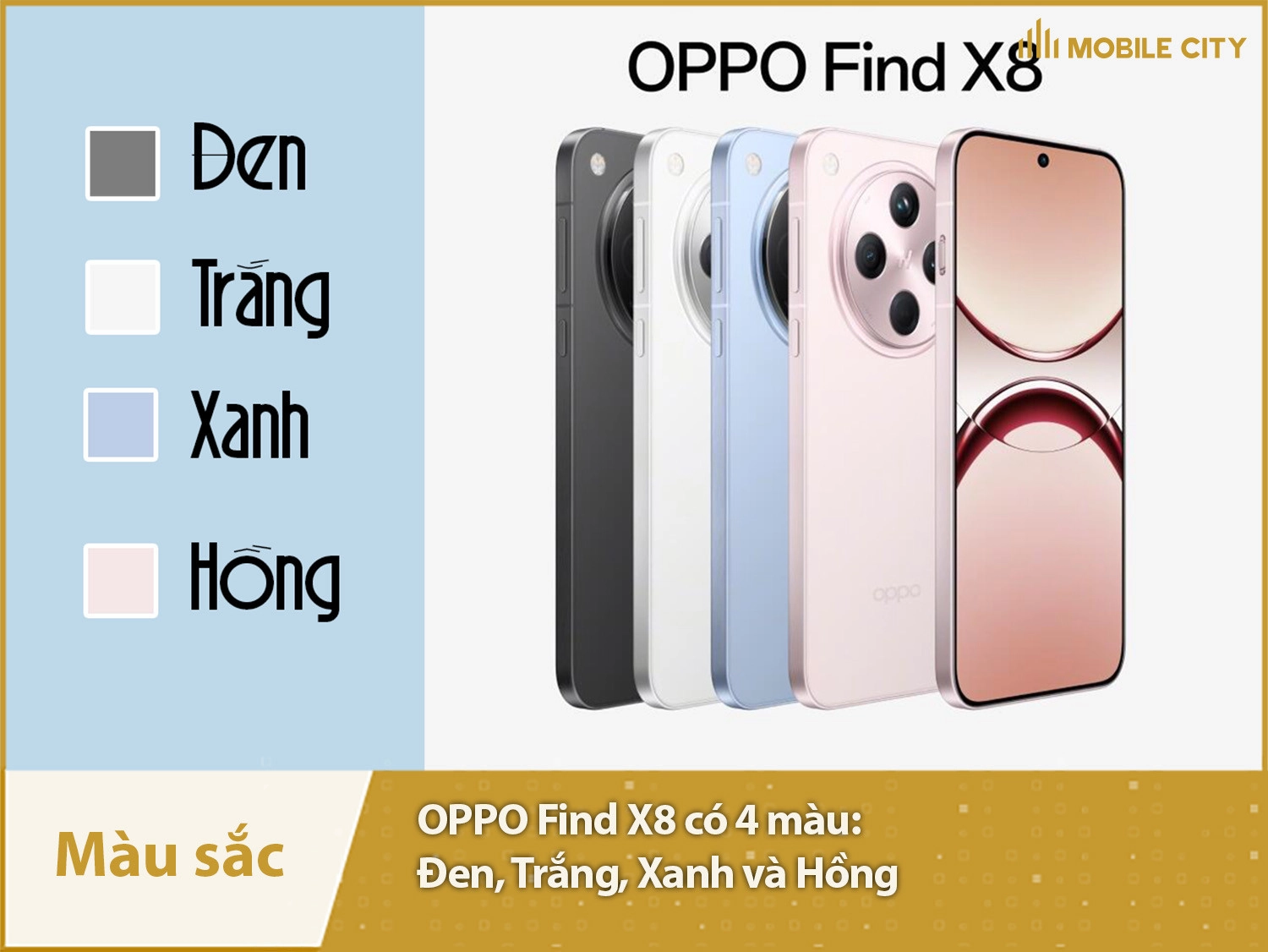 OPPO Find X8 có 4 màu: Đen, Trắng, Xanh và Hồng