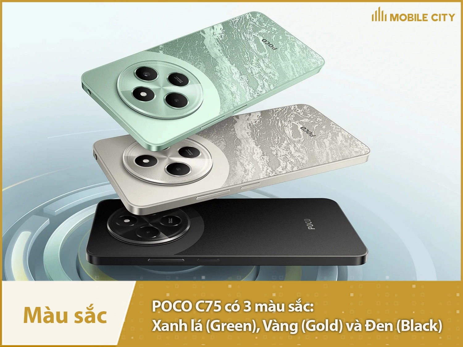 POCO C75 có 3 màu sắc trẻ trung