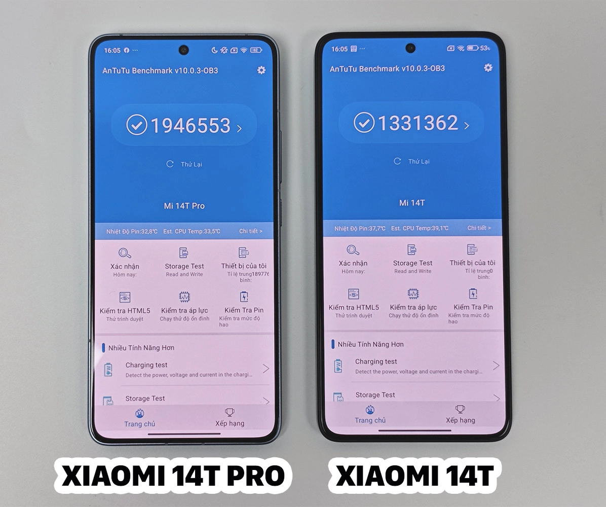 So sánh Xiaomi 14T vs Xiaomi 14T Pro: Xiaomi 14T Pro có điểm AnTuTun cao hơn