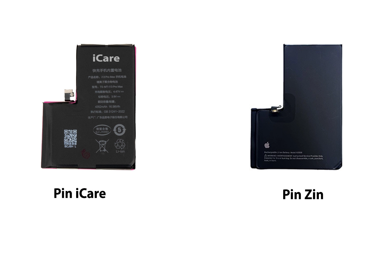 Thay Pin iCare iPhone 13 Pro Max, So sánh Pin iCare và Pin Zin Chính hãng