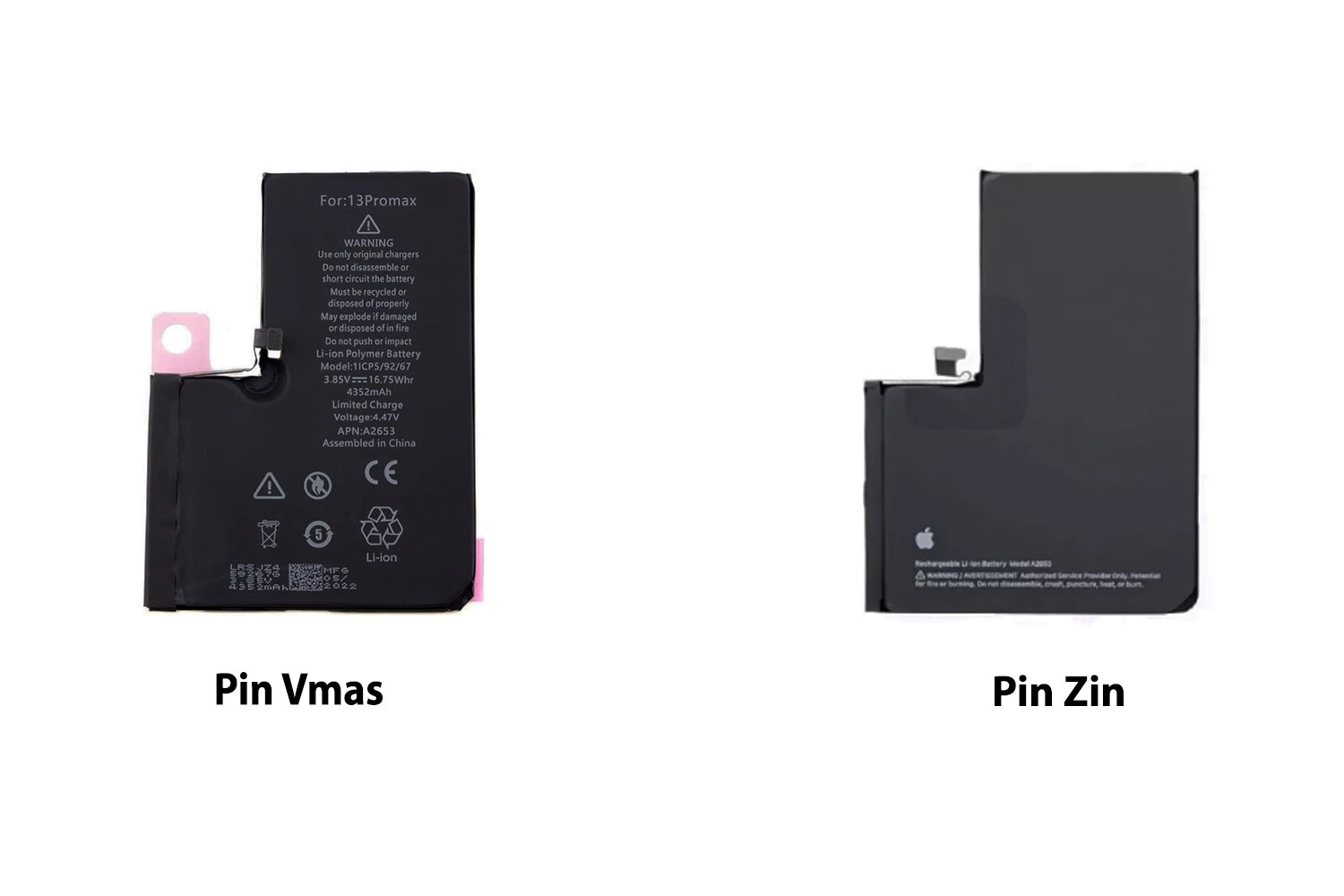Thay Pin Vmas iPhone 13 Pro Max, So sánh Pin Vmas và Pin Zin Chính hãng