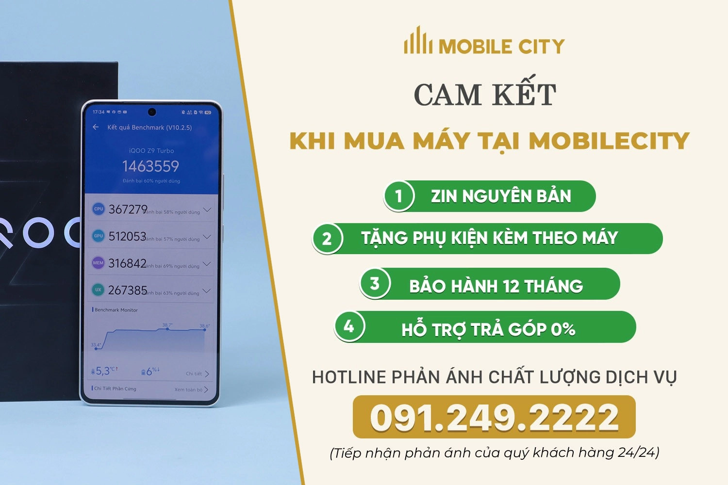 Cam kết mua iQOO Z9 Turbo cũ tại MobileCity