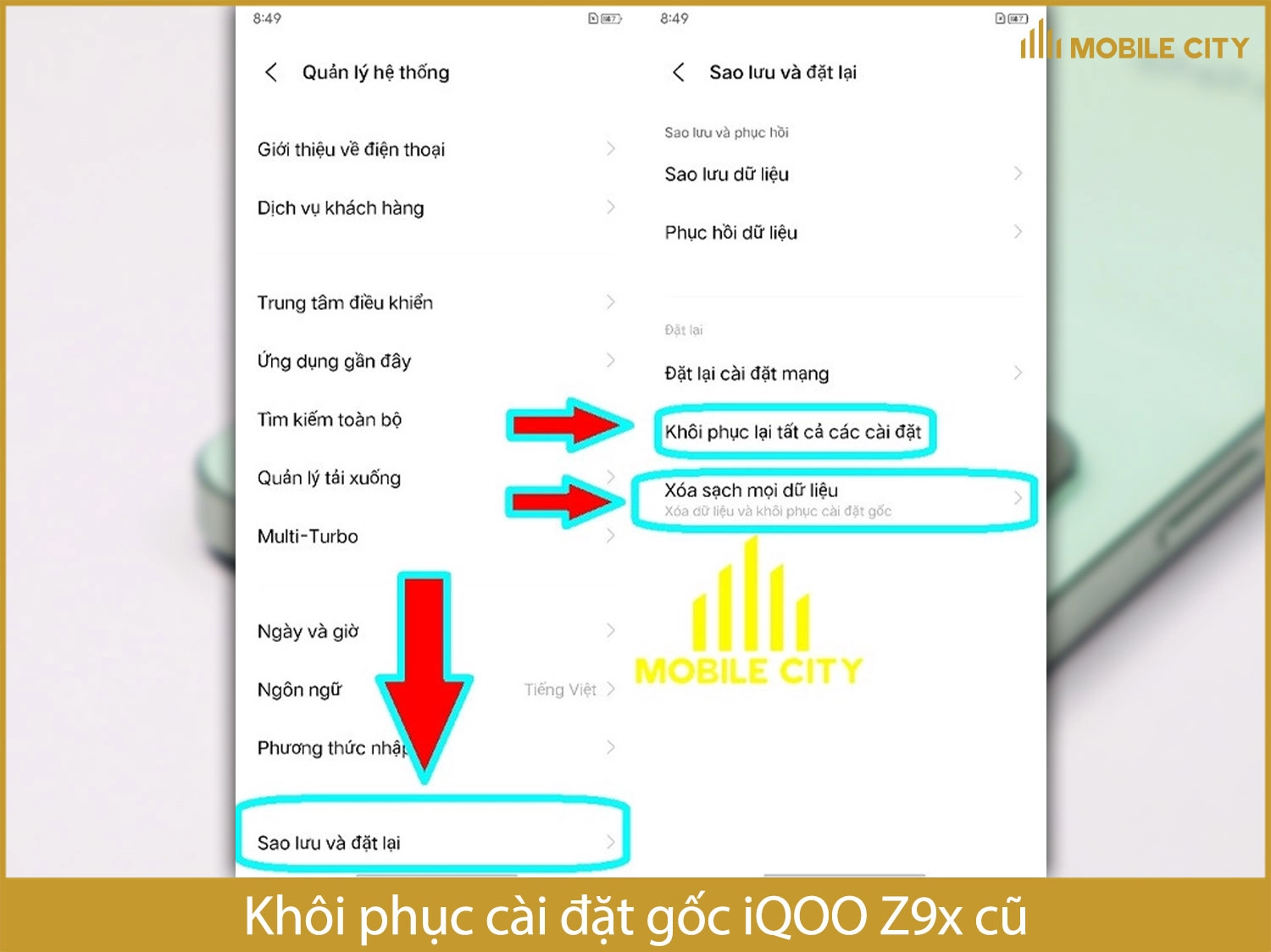 Khôi phục cài đặt gốc iQOO Z9x cũ