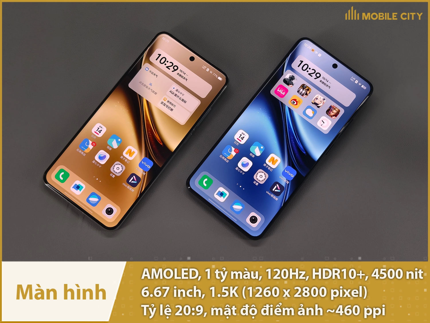 Màn hình AMOLED 120Hz 1.5K, độ sáng 4500nit