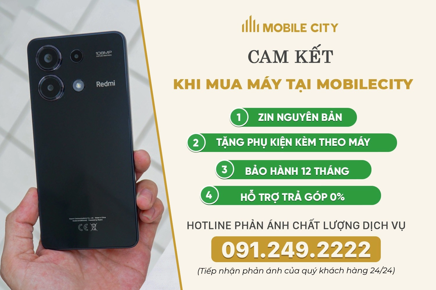 Cam kết mua Redmi Note 13 Chính hãng cũ tại MobileCity