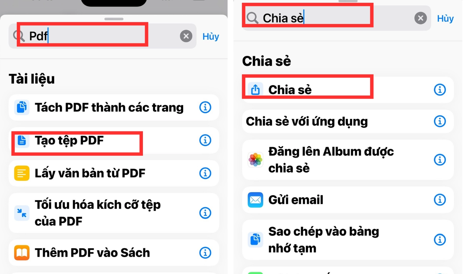 Nhập từ khóa PDF và từ khóa Chia sẻ