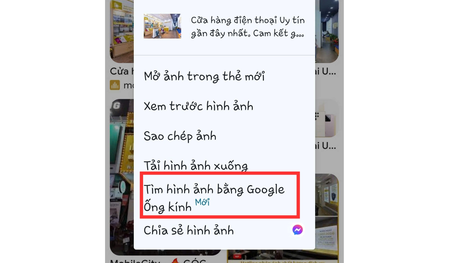 Chọn tìm hình ảnh bằng google ống kính