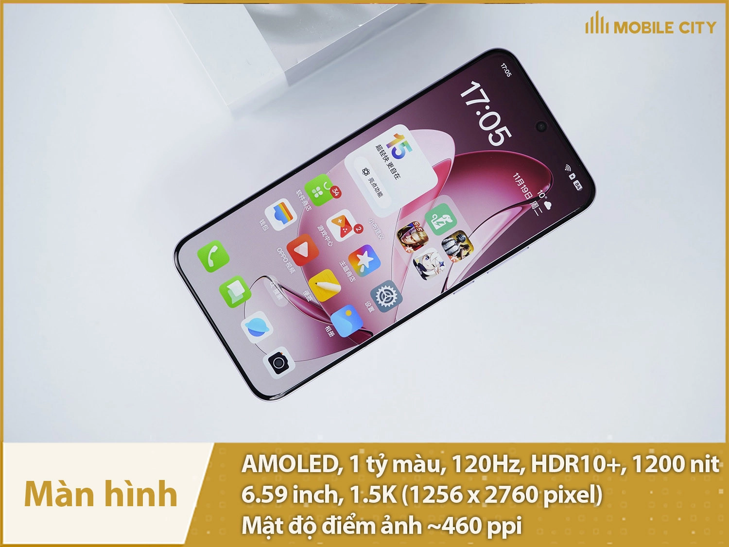 Màn hình AMOLED 120Hz, kích thước 6,59 inch 1.5K, độ sáng 1200nit