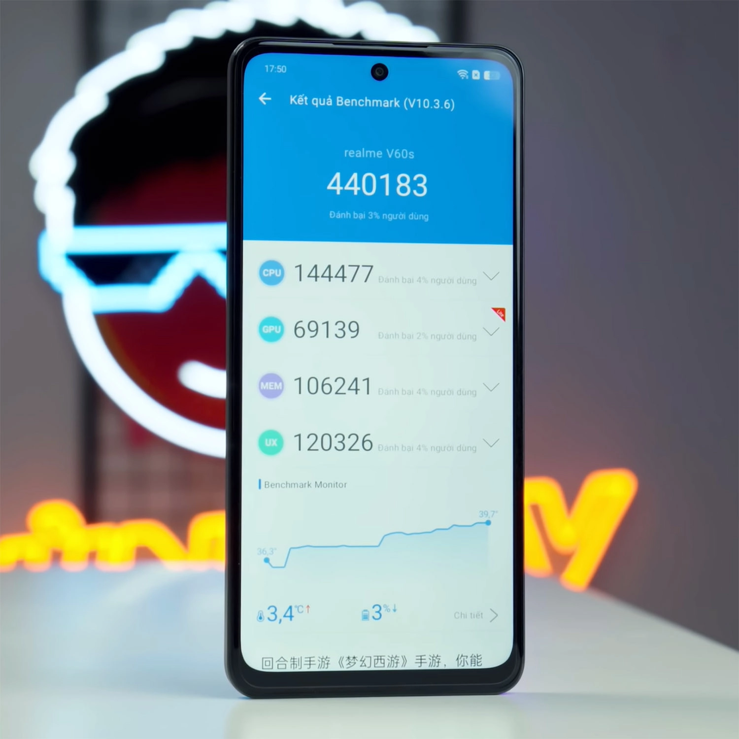 Hiệu năng Dimensity 6300 với hơn 440 nghìn điểm AnTuTu (trên Realme V60)