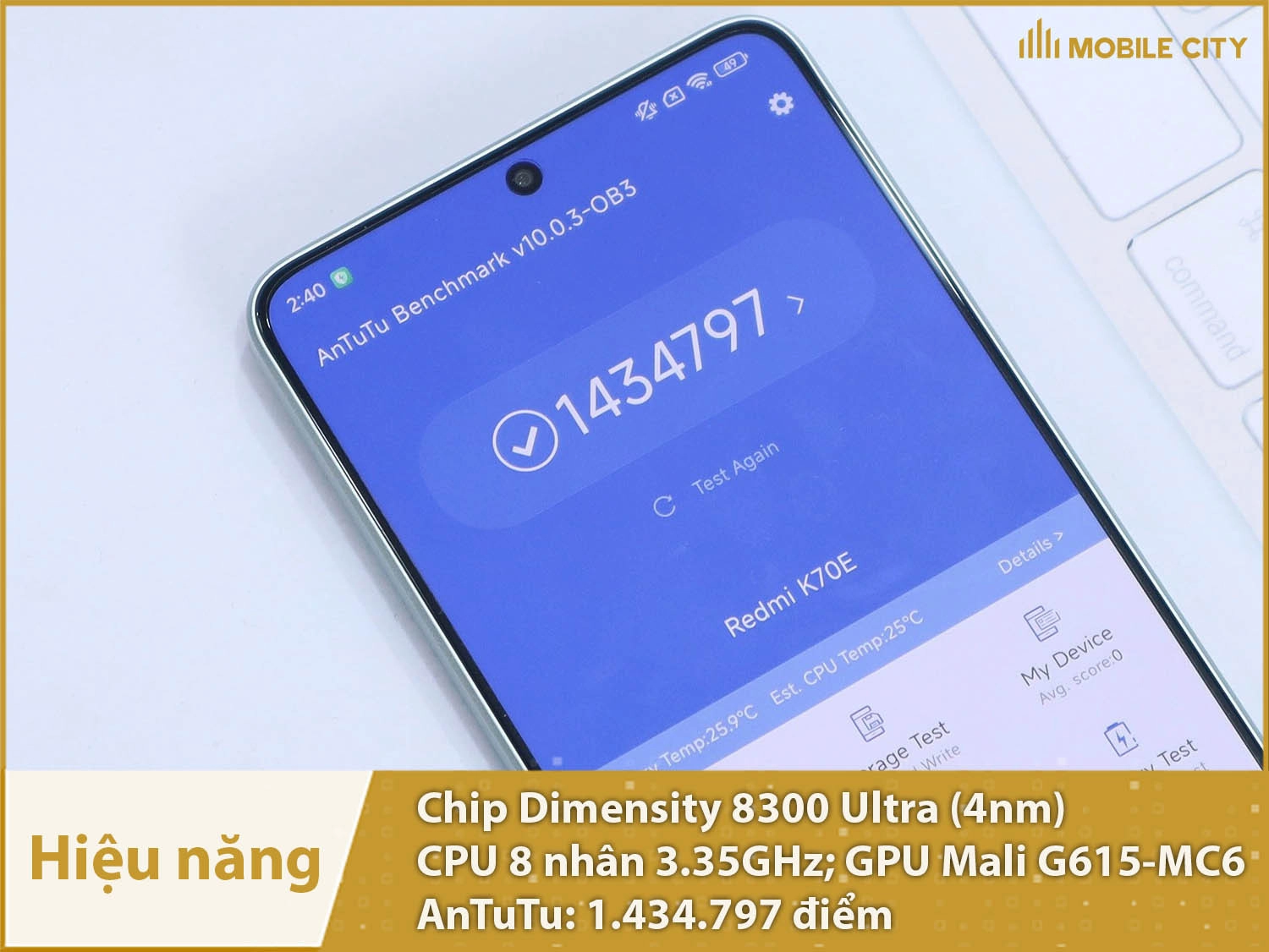 Redmi K70E có hiệu năng mạnh mẽ với 1,43 triệu điểm AnTuTu