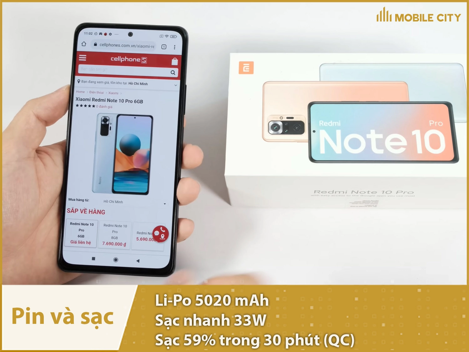 Pin  Redmi Note 10 Pro Chính hãng lớn 5020mAh & Sạc nhanh 33W