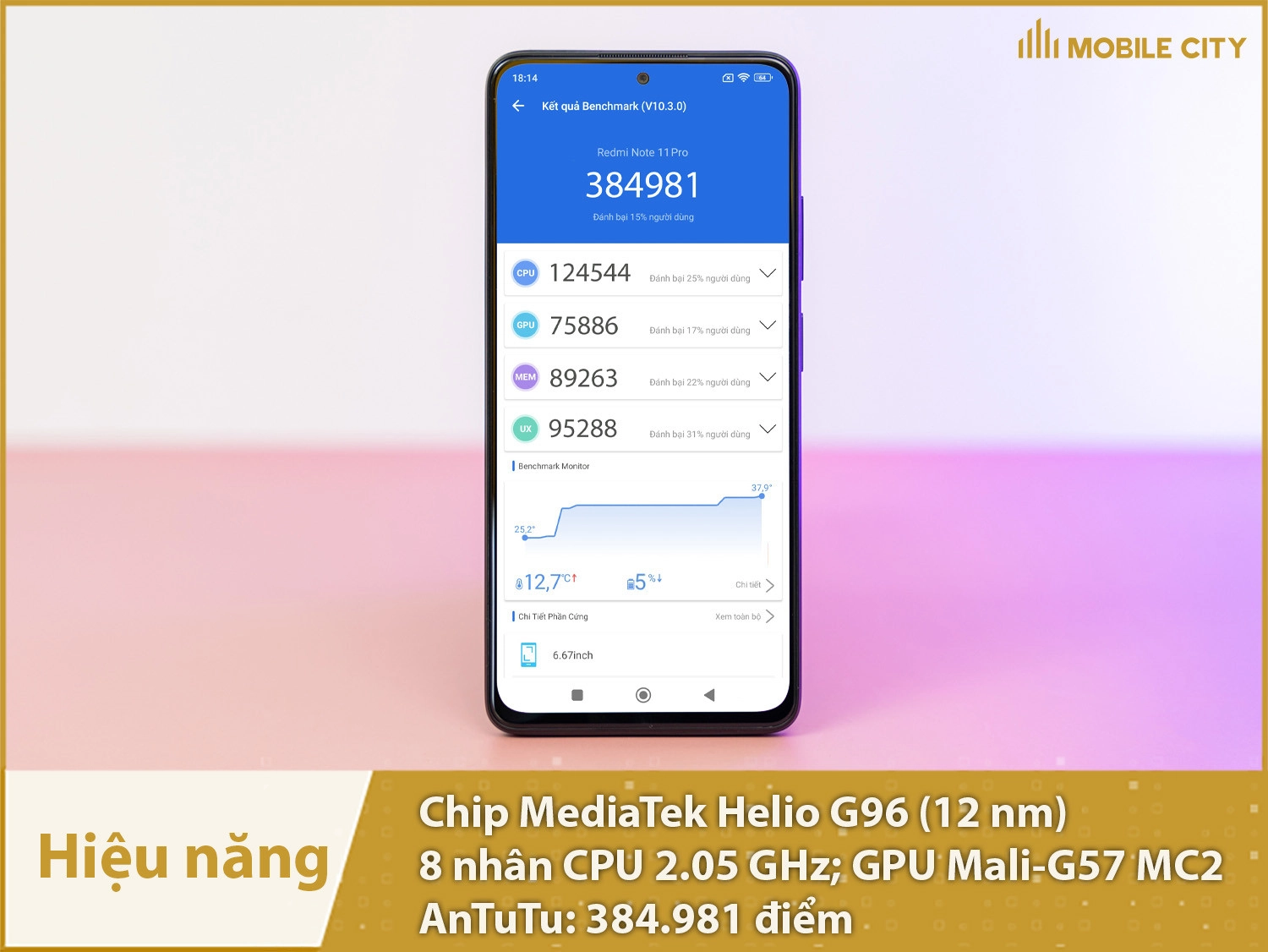 Hiệu năng khá mạnh với 384.981 điểm AnTuTu