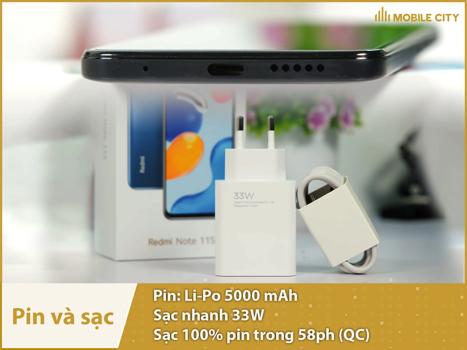 Pin lớn 5000mAh & Sạc 33W đầy pin trong 58 phút