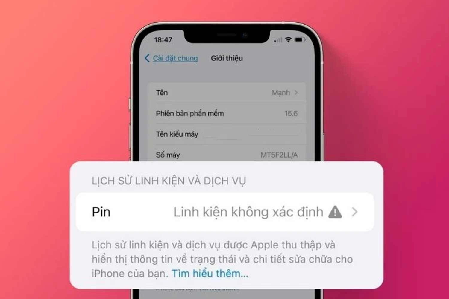 Thay Pin iPhone 13, Thông báo linh kiện không xác định khi thay Pin linh kiện