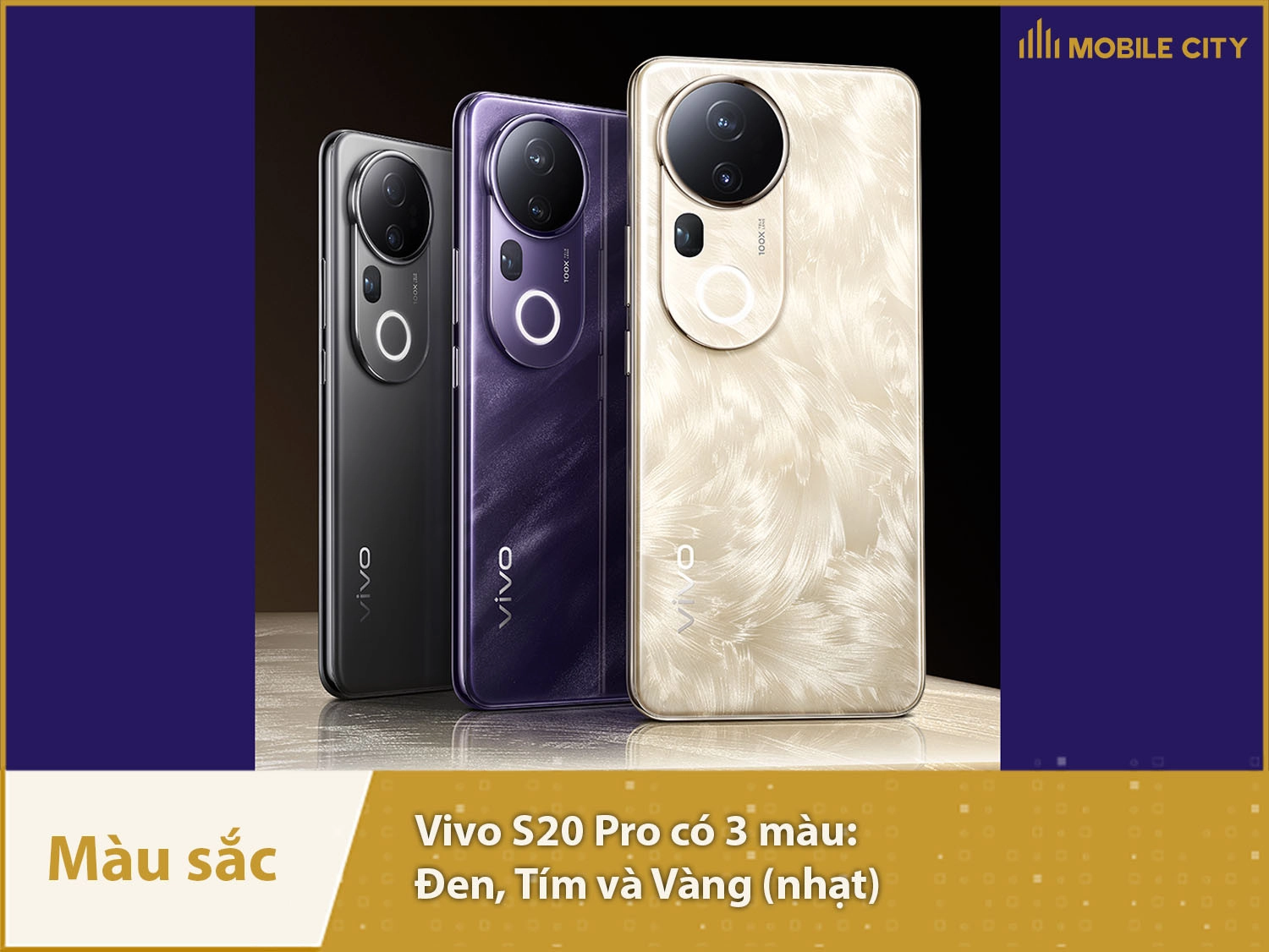 Vivo S20 Pro 3 màu sắc: Đen, Tím và Vàng