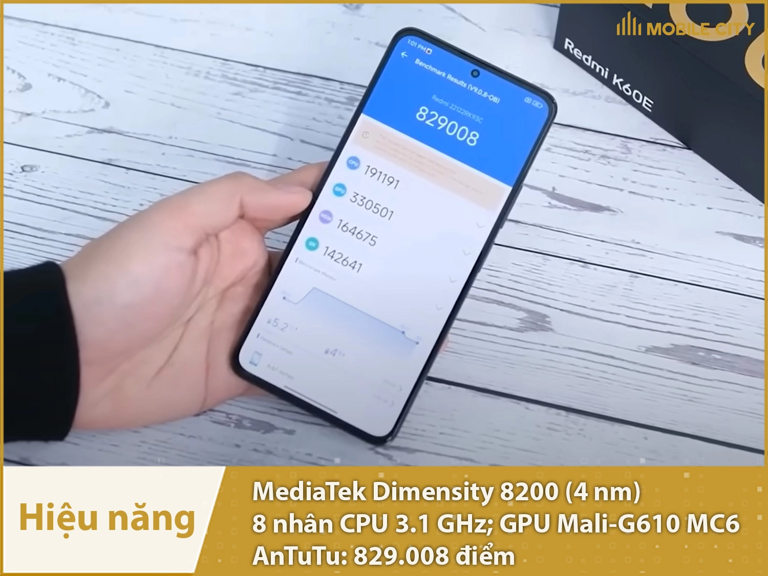 Hiệu năng mạnh mẽ với hơn 829 nghìn điểm AnTuTu