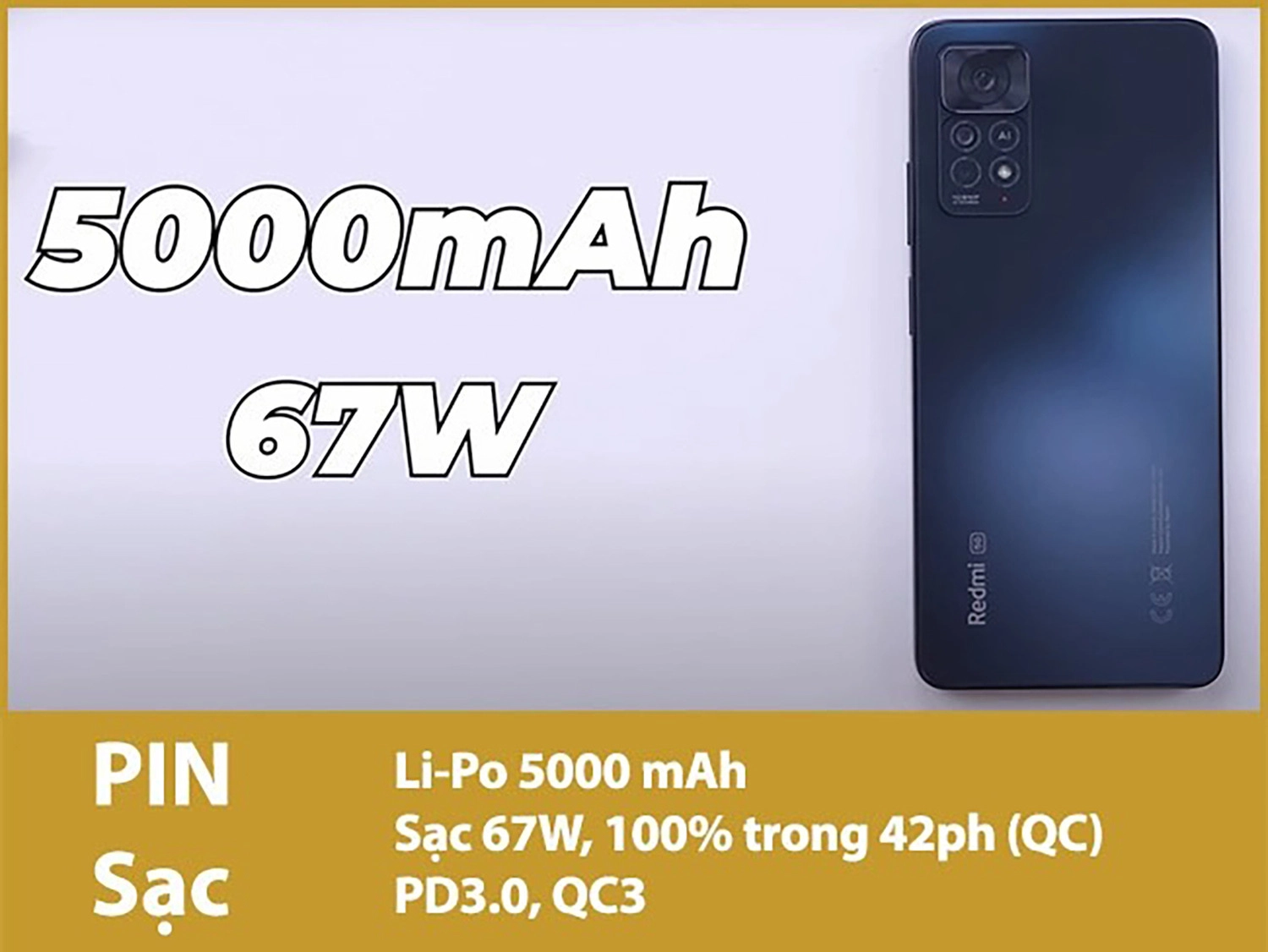 Redmi Note 11 Pro 5G có pin 5000mAh & Sạc nhanh 67W