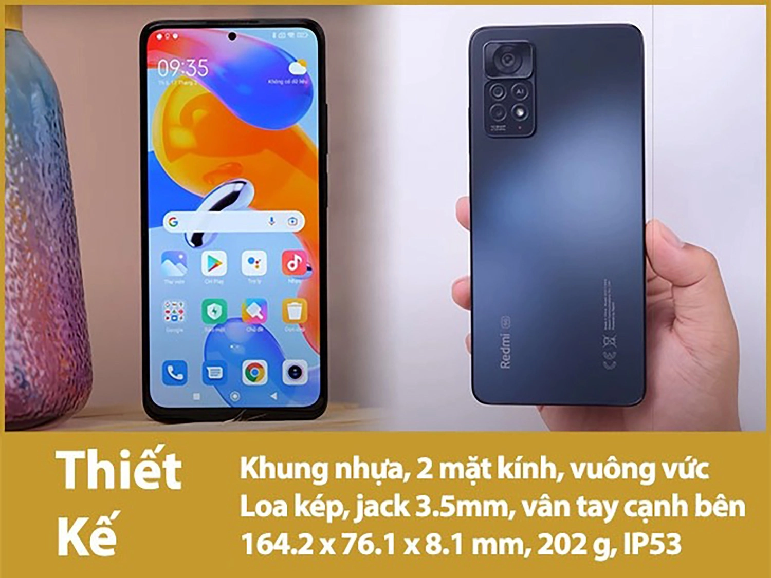 Redmi Note 11 Pro 5G có thiết kế vuông vức, thời trang với chuẩn IP53