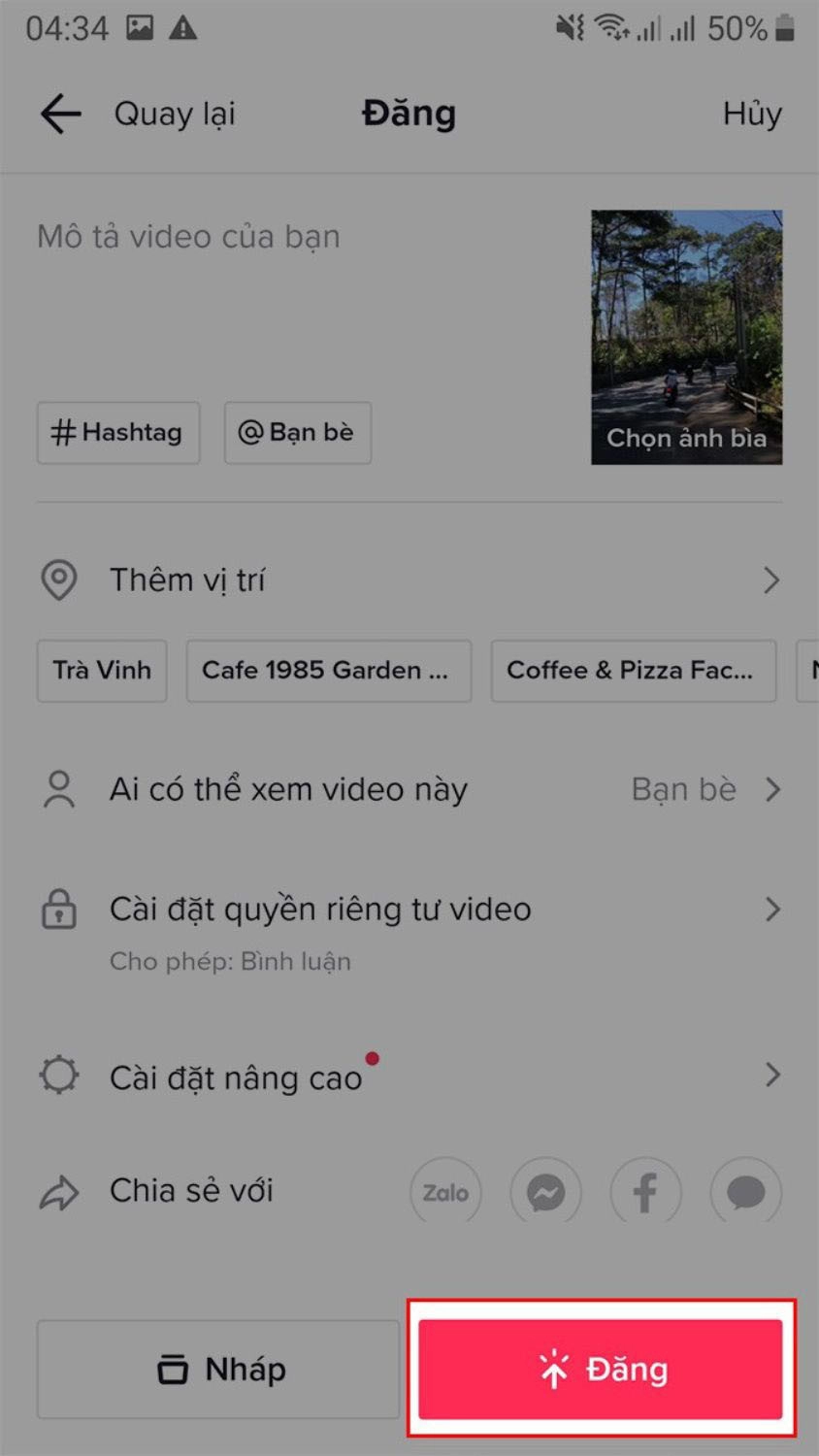 Nhấn Đăng để chia sẻ video trực tiếp lên TikTok