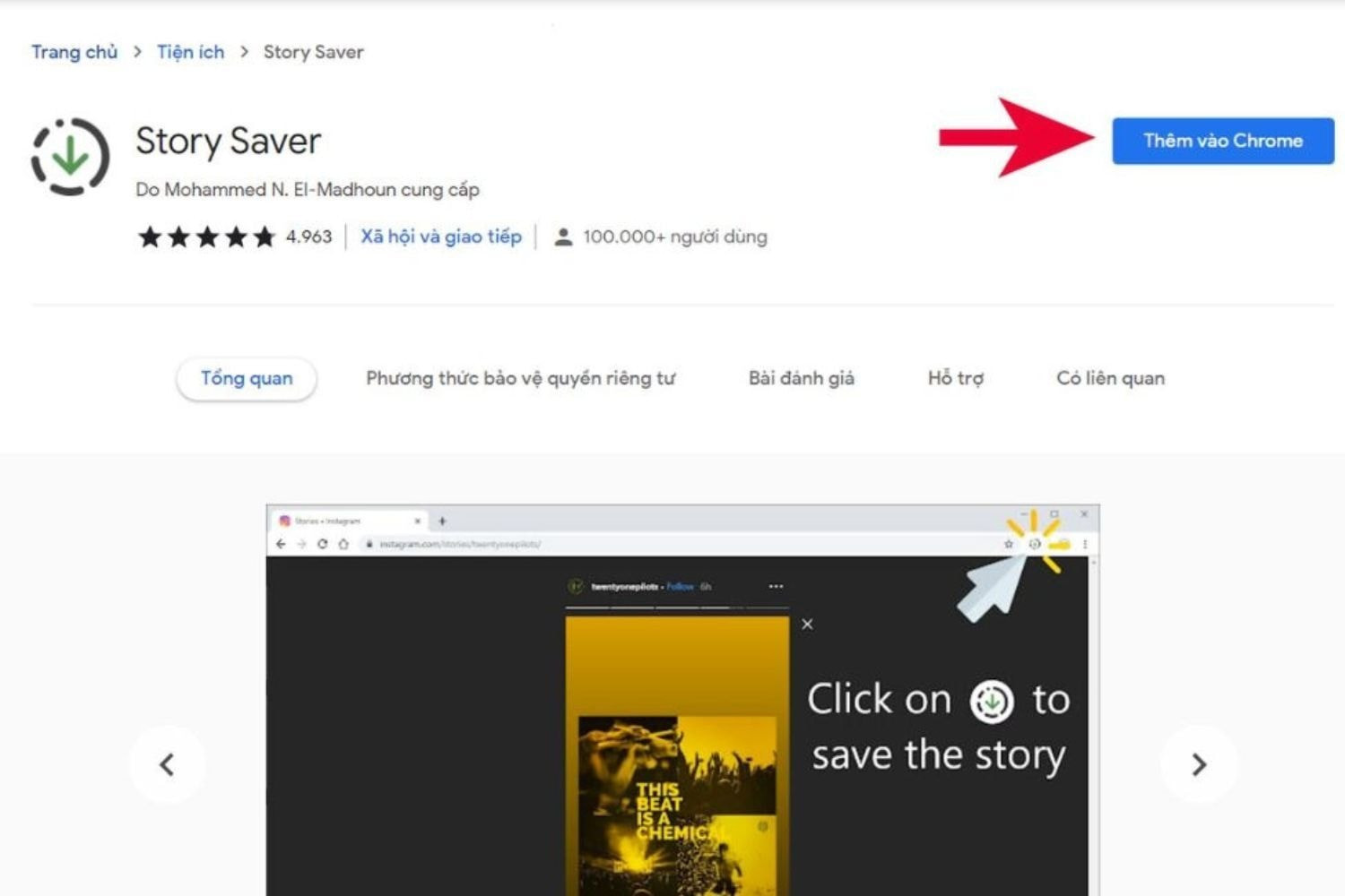 Story Saver > Thêm vào Chrome