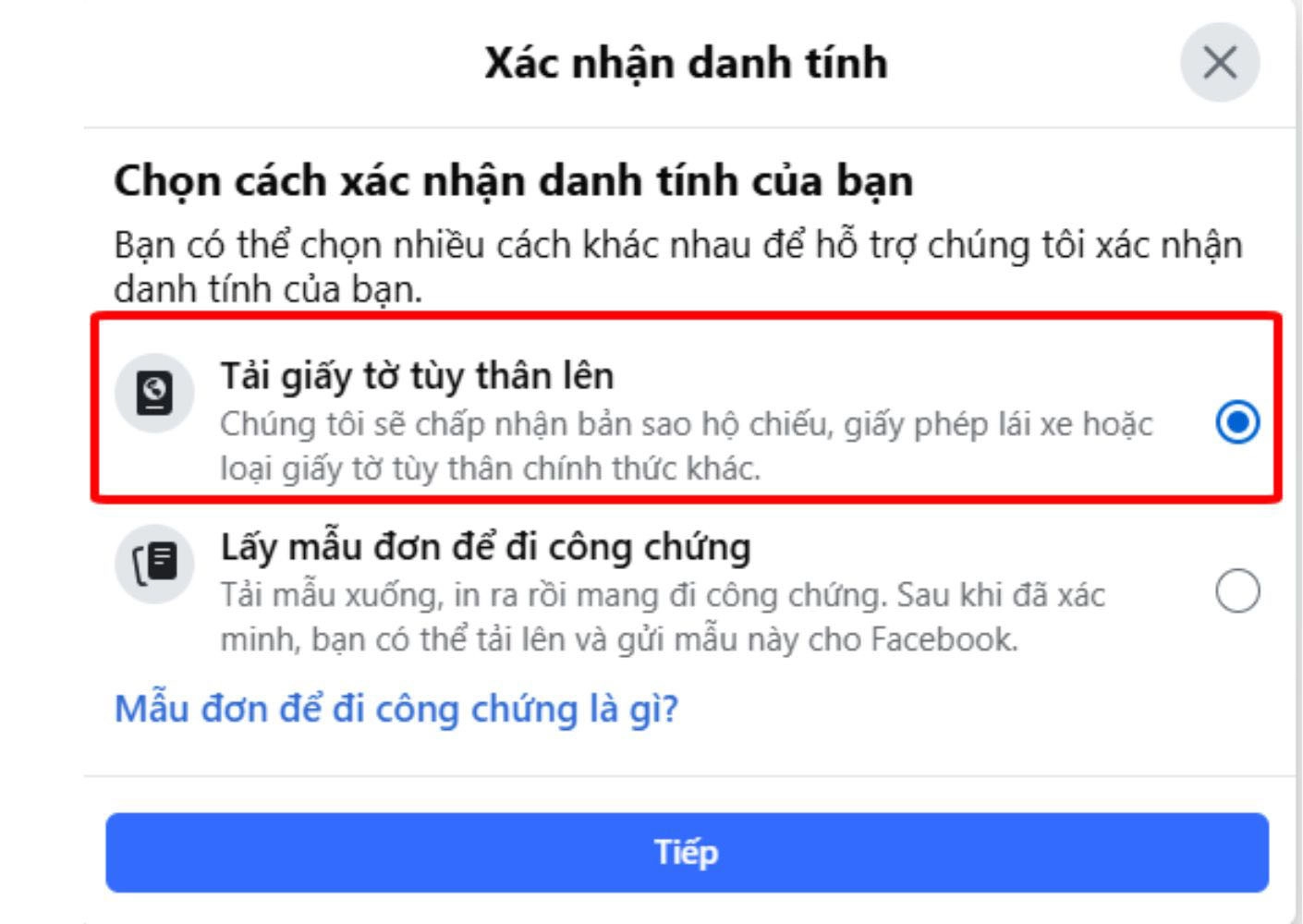 Chọn mục Xác nhận danh tính trong phần Cài đặt.