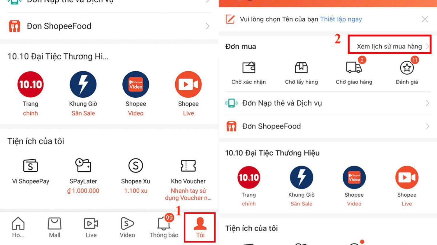 Cách xem lịch sử giao dịch Shopee