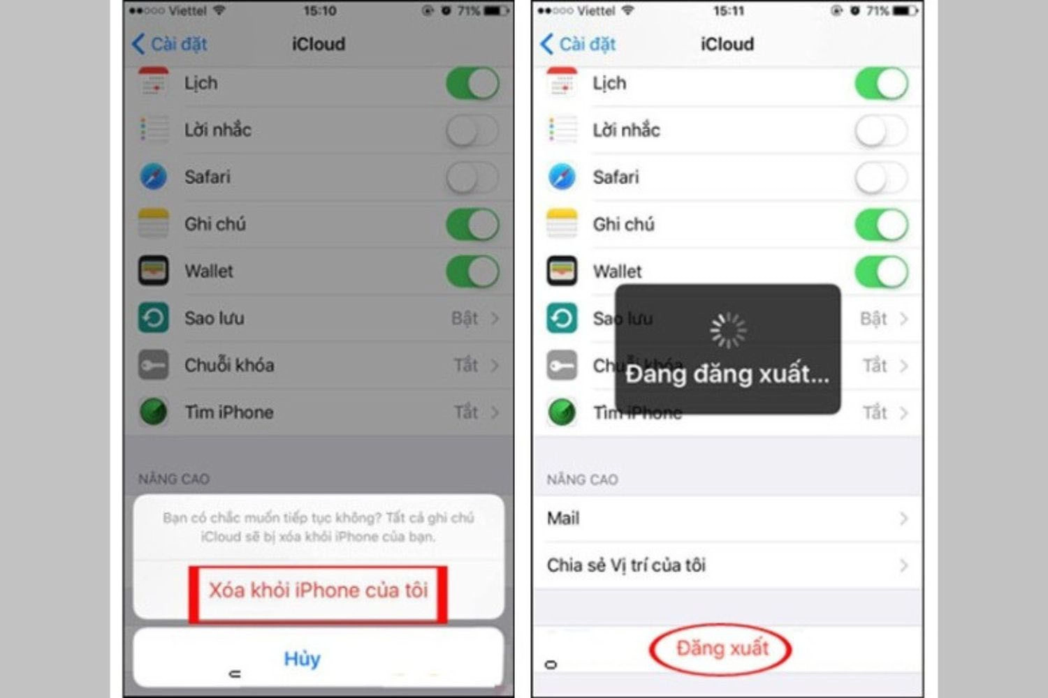 Xác nhận xóa tài khoản iCloud