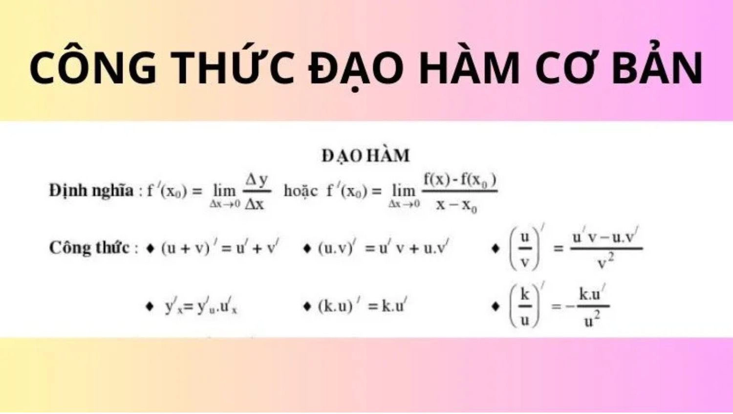 Công thức đạo hàm cơ bản