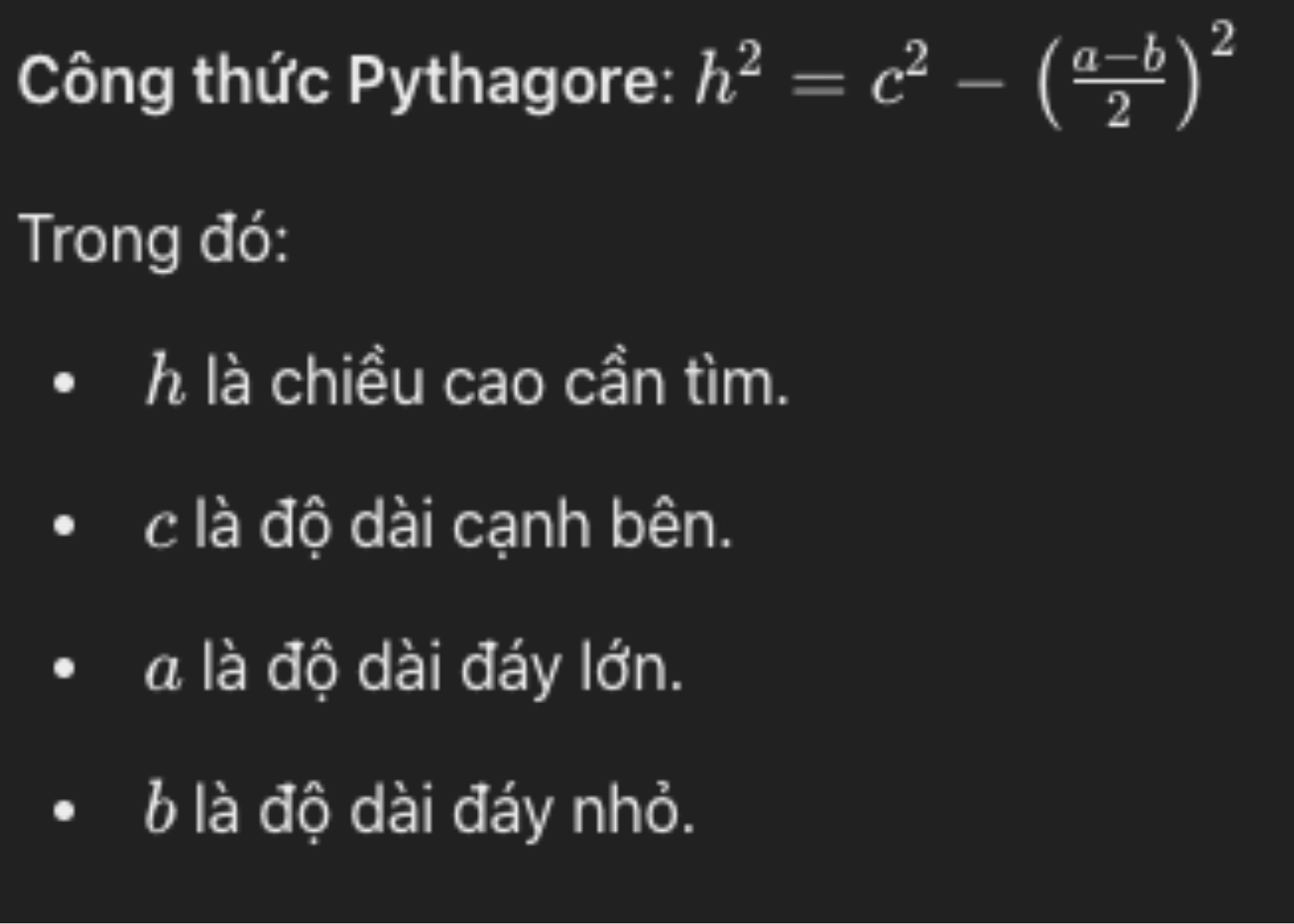 Công thức tính diện tích hình thang khi không biết chiều cao