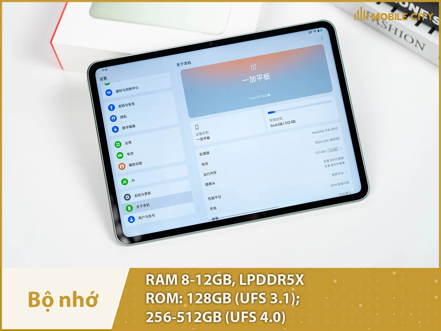 OnePlus Pad 3 có RAM 8-12GB & Bộ nhớ trong 128-512GB