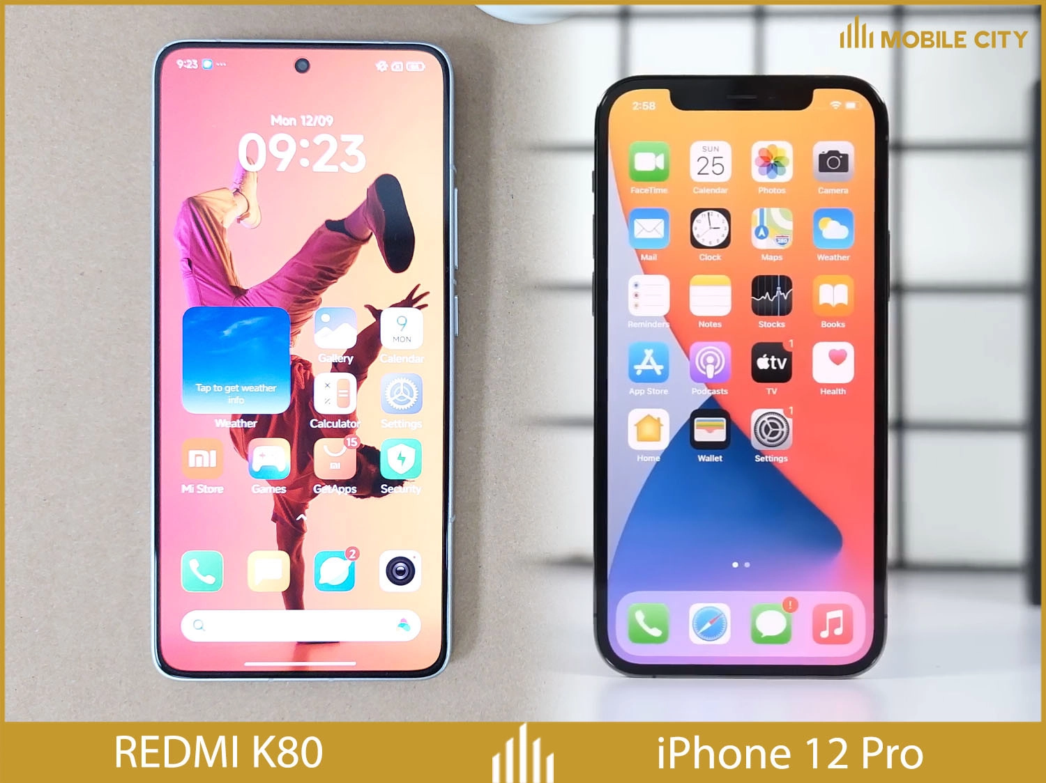 Mặt trước REDMI K80 vs iPhone 12 Pro