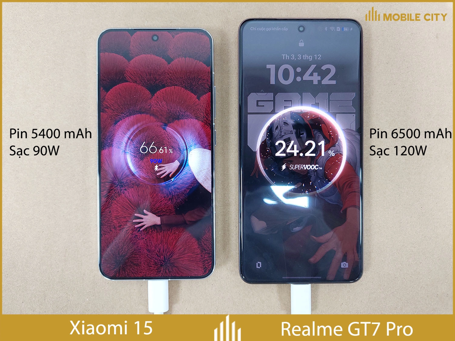 so sánh pin, sạc Xiaomi 15 vs Realme GT7 Pro