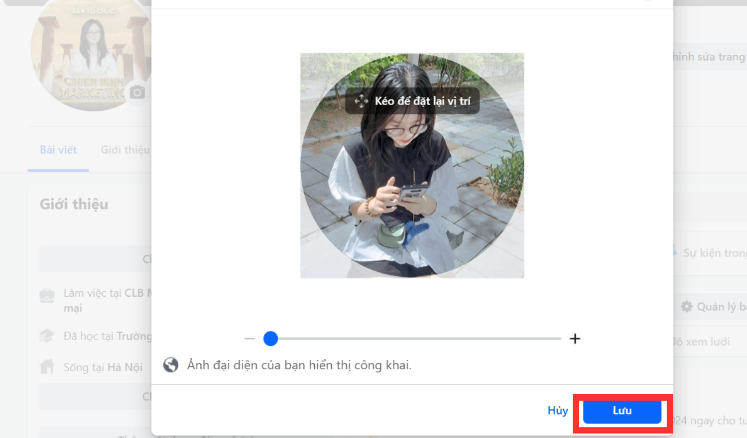 Nhấn Lưu để đổi ảnh đại diện Facebook