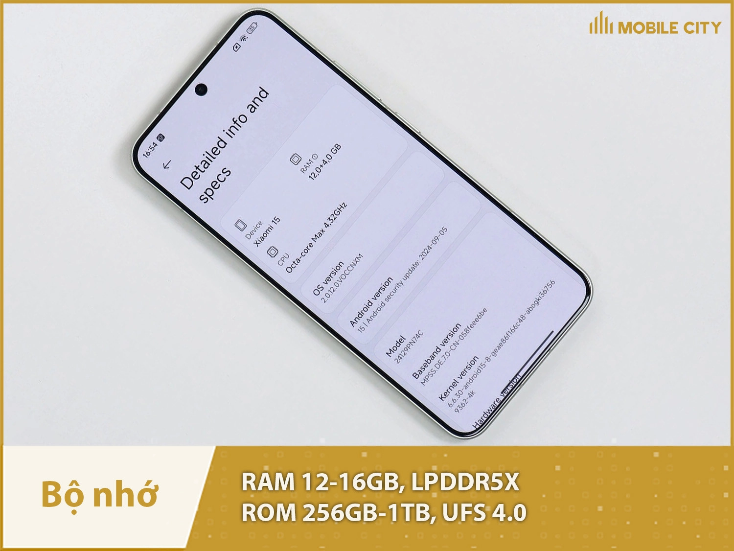 Xiaomi 15 có RAM 12-16GB, ROM 256GB-1GB