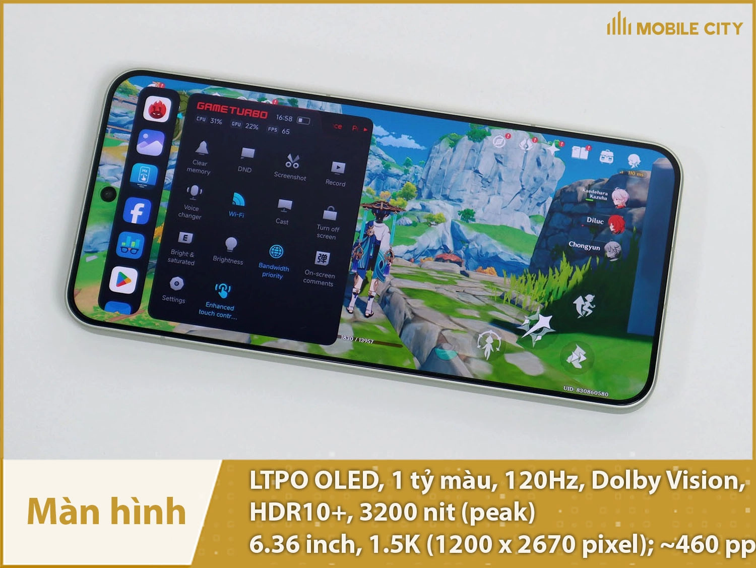 Màn hình LTPO OLED 120Hz, 1.5K độ sáng 3200 nit