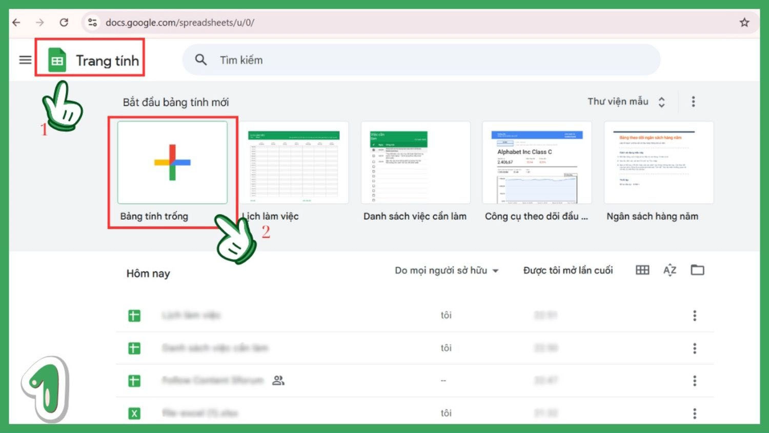 Truy cập Google Sheet > Chọn Bảng tính trống