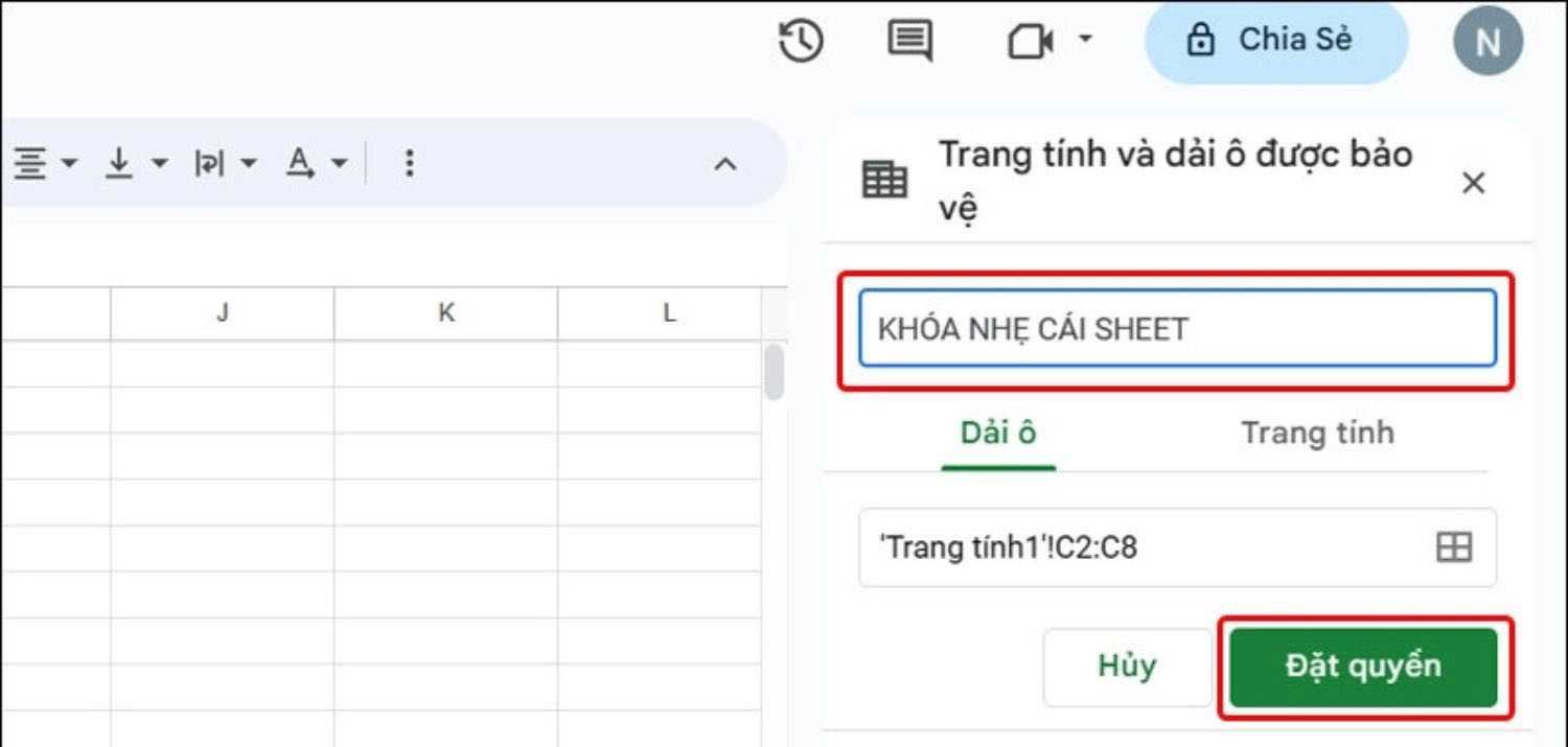 Nhập mô tả > Nhấn Đặt quyền