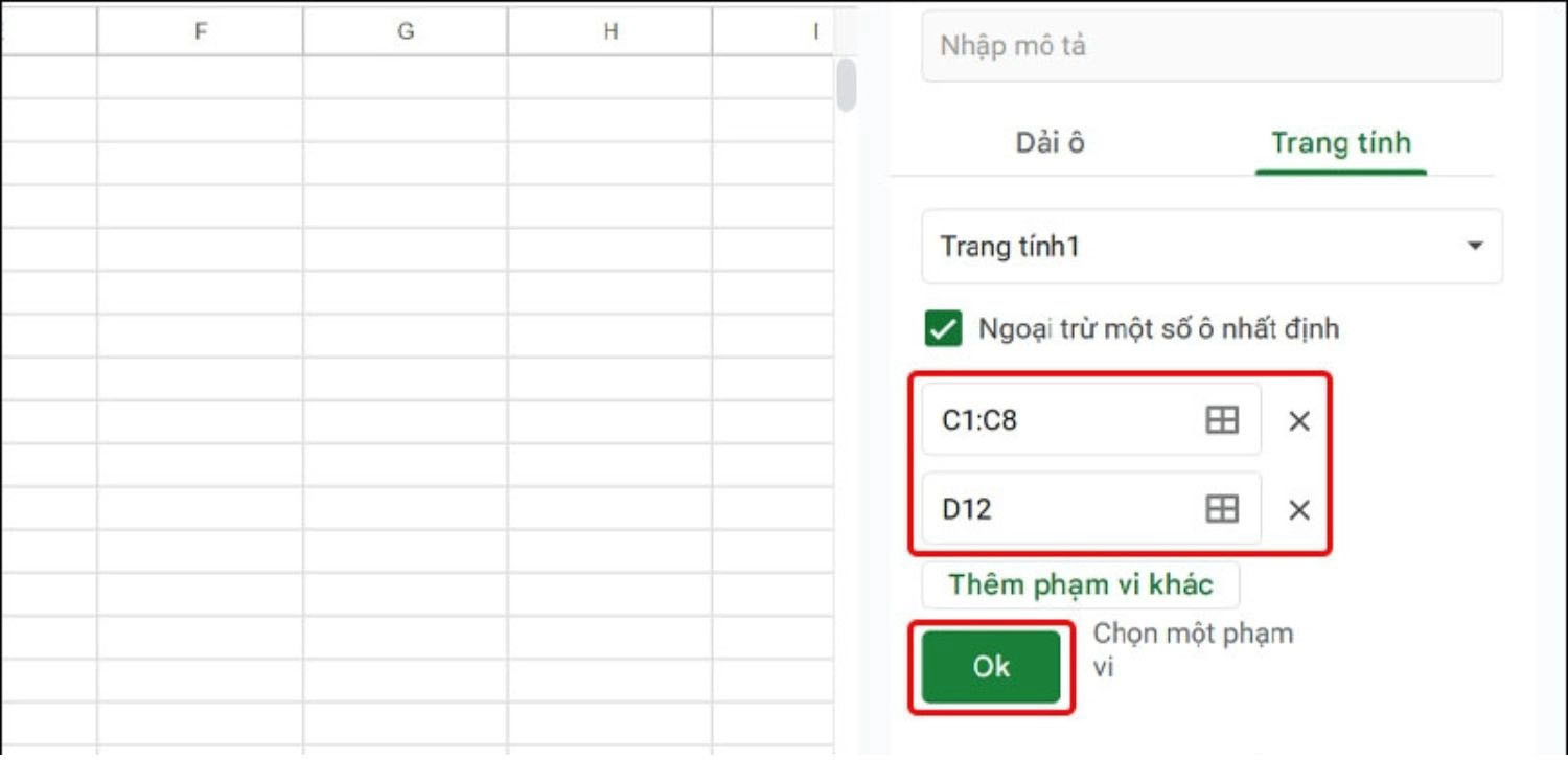 Chọn ô bạn muốn ngoại trừ > Nhấn OK