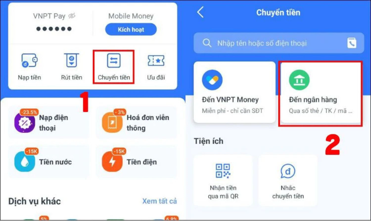 Chuyển tiền > Đến ngân hàng