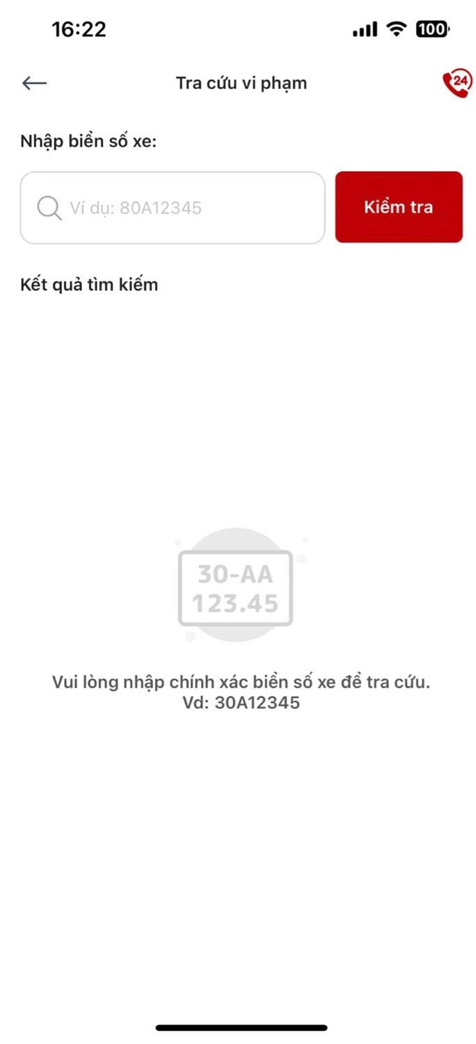 Nhập biển số xe và bấm Kiểm tra